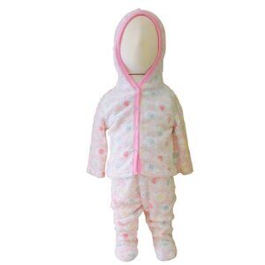 Duck Duck Goose Plush 2 Piece Set 3-6m Baby Girl Pink Fleece Footed & Hooded NWT